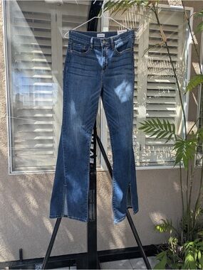 Sneak Peek Dark Blue Split-Hem Wide Leg Jeans
